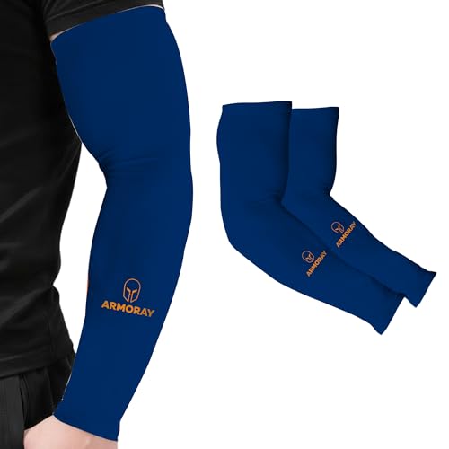 ARMORAY Arm Sleeves for Men & Women UPF 50 Sports Compression Cooling Sleeve for Basketball Golf Running Tattoo Coverage - color: Navy Blue (1 Pair)