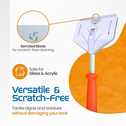 FLIPPER Platinum Stubby Hand Algae Scraper – Aquarium Glass & Acrylic Cleaner with Precision Scraper Blade, Fish Tank Cleaning Tool for Freshwater & Saltwater Aquariums (10” Rigid Shaft) - size: 10 Inches