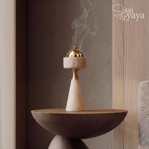 Sissi & yaya Marble Incense Burner with Brass Cover, 11 x 3.8 inches, Multi-Purpose Holder for Cones, Coils and Sticks (White) - color: White