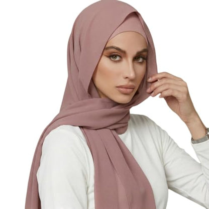 Yeieeo Instant Chiffon Hijab with Undercap (Tube or Bandage Cap), Breathable, no sweat buildup,Solid Chiffon Head Wraps - color: Dusty Pink