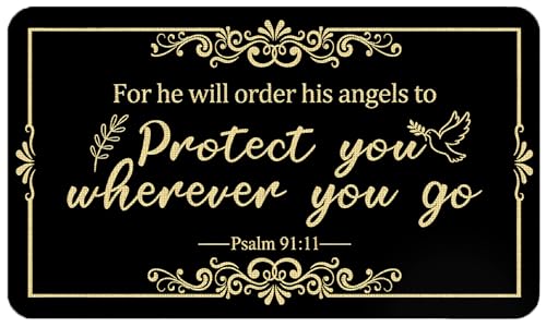 Christian Door Mat, Psalm 91: 11 Bible Verse Doormat Outdoor Indoor, Welcome Mat for Jesus Easter Gift,Black and Gold Christian Welcome Mats for Church Prayer Room Entry Decor, 17x30 Inch - color: Psalm