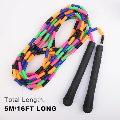 Coolrunner 16 FT Long Jump Rope(2 PACK), Double Dutch Jump Ropes, Soft Beaded Skipping for Kids Adults, Plastic Segmented Long Enough for 4-5 Jumpers - color: Black