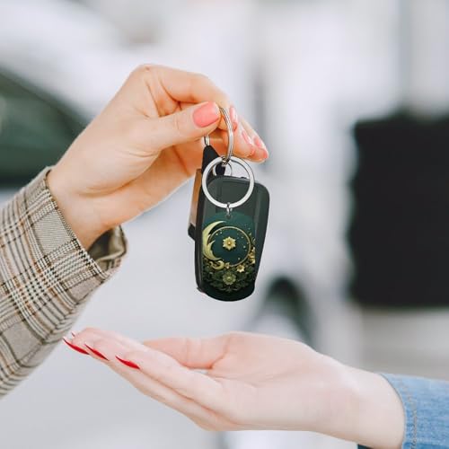 Metal Keychains - Ramadan on Green Wallpaper Keyring - Mini Key Chain for Purse Charm Hook, Double Side Custom Car Keychain Lucky Charm Hanging Pendant Gift for Men Women Key Fob