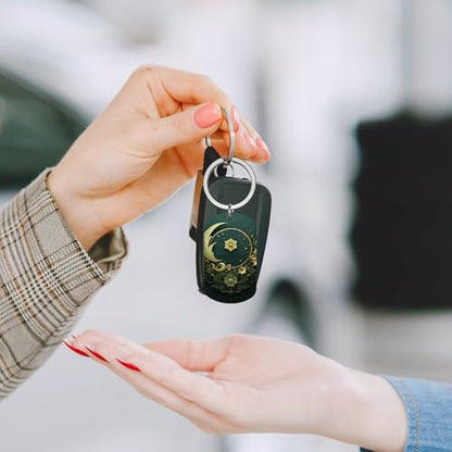 Metal Keychains - Ramadan on Green Wallpaper Keyring - Mini Key Chain for Purse Charm Hook, Double Side Custom Car Keychain Lucky Charm Hanging Pendant Gift for Men Women Key Fob