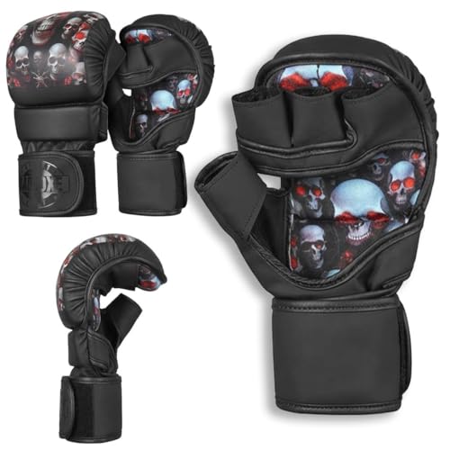 MMA Fighter Grappling Gloves Sparring Gloves Training Gloves - color: Red/Skull, size: Small-Medium