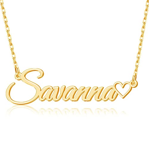 Yoke Style Custom Arabic Name Necklace with Heart, 18K Gold Plated Nameplate Necklace Dainty Jewelry Gifts for Women - color: English Name Necklace with Heart-Gold-01