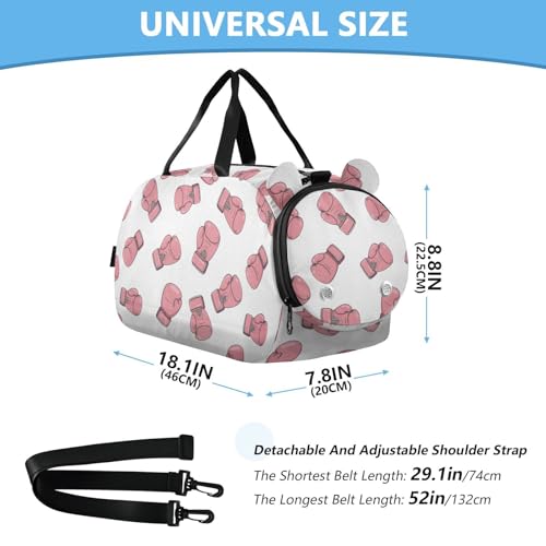 VIGTRO Pink Boxing Gloves Print Kids Overnight Travel Duffel Bag Sport Gym Bag for Boys Girls with Shoe Compartment, Carry On Weekender Luggage Bag for Dance Swim Yoga