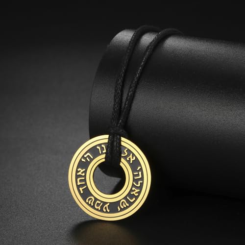 TEAMER Shema Yisrael Necklace Jewish Prayer Hear O Necklace Stainless Steel Hebrew Pendant Religious Vintage Jewelry for Men Women - style: Rope Chain - Gold