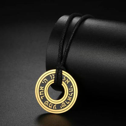 TEAMER Shema Yisrael Necklace Jewish Prayer Hear O Necklace Stainless Steel Hebrew Pendant Religious Vintage Jewelry for Men Women - style: Rope Chain - Gold
