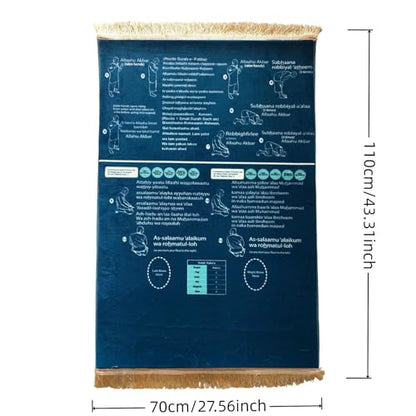 Read in English and say it in Arabic Guided Prayer Mat, Prayer Mat with Instructions, Non-Slip Bilingual Guided Prayer Mats for New Muslims, Salah and Meditation (Blue, 110x70cm)