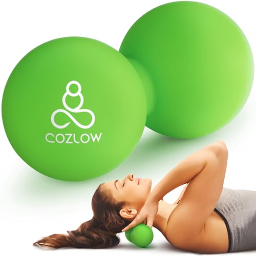 COZLOW Peanut Massage Ball - Deep Tissue Therapy, Pain Relief - Jade Green | Cozlow 5" double lacrosse silicone massage ball, trigger point roller for mobility, acupressure tool for myofascial release - color: Jade Green