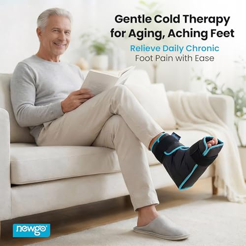NEWGO Foot Ice Pack Wrap for Plantar Fasciitis Relief, 360° Full Coverage Reusable Gel Ice Boot for Heel & Ankle Pain, Cold Compression for Swelling, Achilles Tendonitis & Ankle Sprain- Black - color: Black