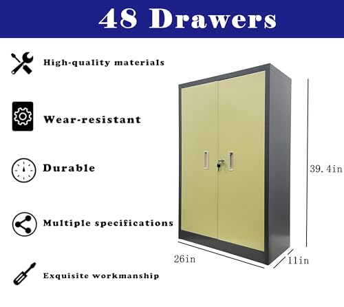 48 Drawer Parts Cabinet with Doors Storage Garage Organizer Steel ABS Material for Parts Storage Drawer Size 8.4 * 4.5 * 2.6 Inch