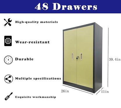 48 Drawer Parts Cabinet with Doors Storage Garage Organizer Steel ABS Material for Parts Storage Drawer Size 8.4 * 4.5 * 2.6 Inch