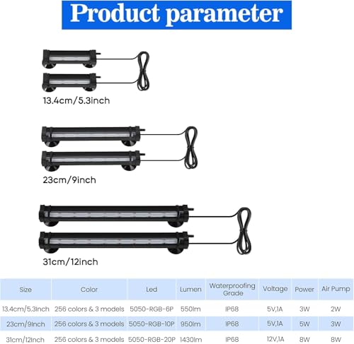 Fish Tank Bubbler Light for Aquarium: 2-in-1 Aquarium Grow Light with APP & Remote Control for Aquatic Pet Enthusiasts - RGB Changing Fish Lamp for 2-5 Gollon Freshwater Saltwater Tank Decor - size: 5.3 inch Bubbler