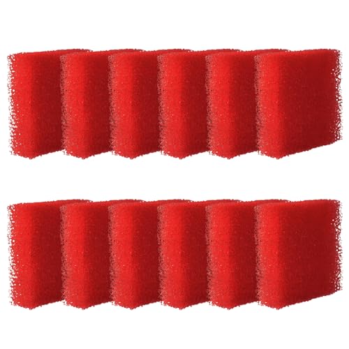 12-Pack Aquarium Glass Cleaner Sponges, 3.25" x 3.25" x 1" | Non-Scratch Thick Durable Scrubber Pads, Safe for Glass Fish Tanks, Crystal Clear View, Red
