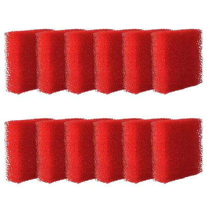 12-Pack Aquarium Glass Cleaner Sponges, 3.25" x 3.25" x 1" | Non-Scratch Thick Durable Scrubber Pads, Safe for Glass Fish Tanks, Crystal Clear View, Red