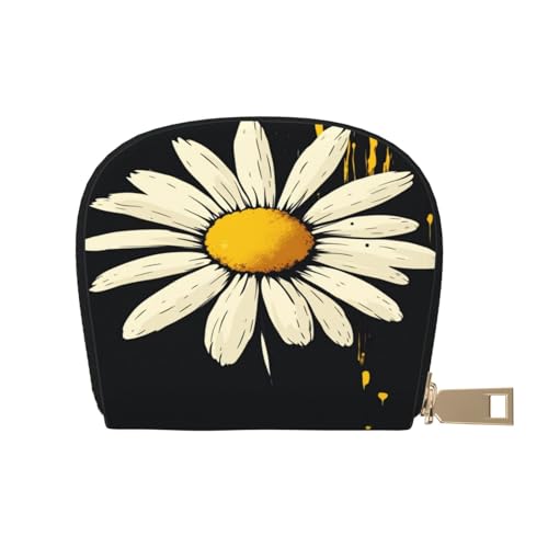 Stylish Daisy RFID Blocking Semi Circle Card Holder PU Leather Zipper Wallet Pouch Keychain Bag for Women Men, Slim Small Credit Card Case Organizer with 12 Slots - color: Stylish Daisy