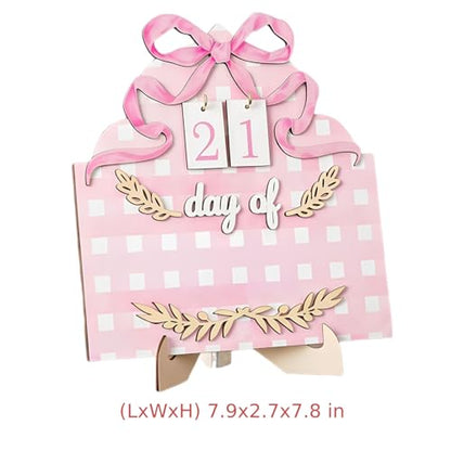 Wooden Eid Advent Calendar with Holder, Reusable Ramadan Countdown, Water Color Bows, Table Home Decor