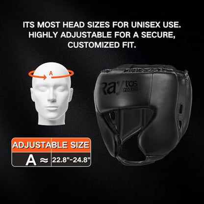 Boxing Headgear for Men Women – Professional Lightweight Open Face Head Guard, Breathable Protection, Secure Fit for MMA Muay Thai Kickboxing Sparring Training - color: Black+Black