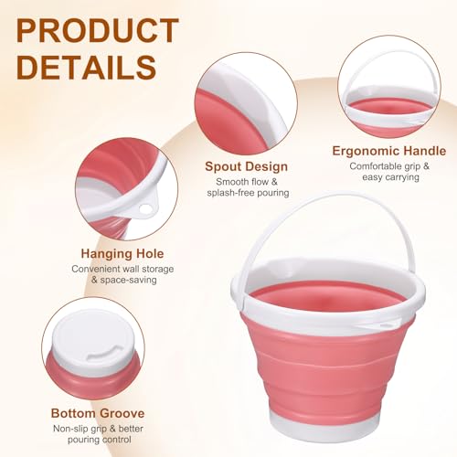 uxcell Collapsible Bucket, 0.8 Gallon (3L) Small Foldable Bucket, Portable Water Pail Round Tub Cleaning Tools with Handle for RV Camping Household Garden Fishing Car Wash, Pink - color: Pink