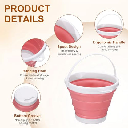 uxcell Collapsible Bucket, 0.8 Gallon (3L) Small Foldable Bucket, Portable Water Pail Round Tub Cleaning Tools with Handle for RV Camping Household Garden Fishing Car Wash, Pink - color: Pink