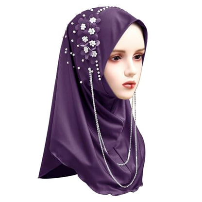 Women Soft One Piece Hijab Long Muslim Turban Islamic Full Head Scarf - color: Chains/Purple