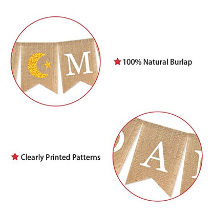 Burlap Ramadan Banner - Rectangular, Brown, Beige - 78 Inches - color: ramadan mubarak