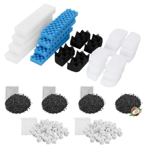 30 Pack Replacement Filter Media Kit Compatible with Fluval 306/307 Aquarium Filters, Including Bio Ceramic Rings, Activated Carbon, Blue, White & Black Bio Foam Value Pack