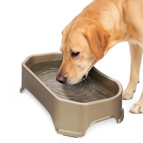 Neater Pet Brands Extra Large Water Bowl for Dogs, Outdoor Dog Water Bowl (1.25 Gallon XL Capacity), Big Trough Style Food Dish for Indoors or Outside, No Spill Large Dog Bowls, Champagne - color: Champagne, size: 1.25 Gallons