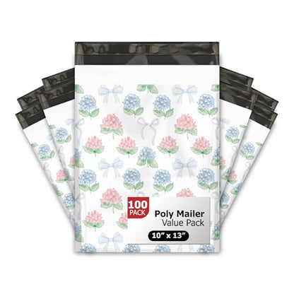 10x13 (100) Hydrangeas Summer Designer Poly Mailers Waterproof Self Sealing Tear Resistant Polymailers Shipping Envelopes Premium Printed Bags For Small Businesses - color: Hydrangeas, size: 10x13