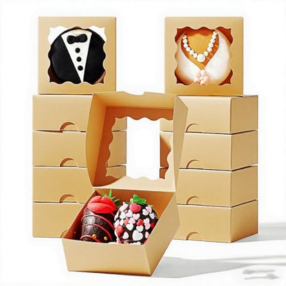 3.2" x3.2" x1.5" 50PCS Mini Bakery Boxes with Window Party Favors&Gifts - color: Brown