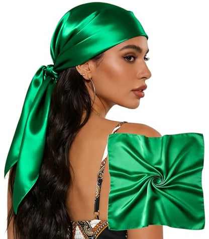 Sumolux Head Hair Scarf for Women 35" Like Satin Silk Scarf Hair Wrapping Night Bandana Large Square Scarves - color: A Solid Green