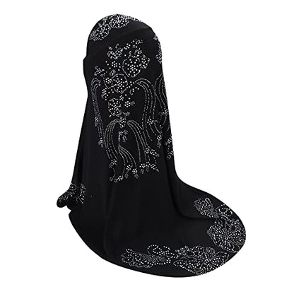 SIQITECHNO Elegant Hijab for Women Muslim Turban Scarf Islamic Headscarf Muslimah Turban Arabian Headwear Eid Scarf Shawl - color: Black