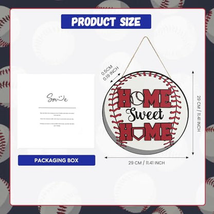 Smile Wooden Baseball Door Sign - "Home Sweet Home" Circular Rustic Decor for Sports Fans - style: Baseball Classic