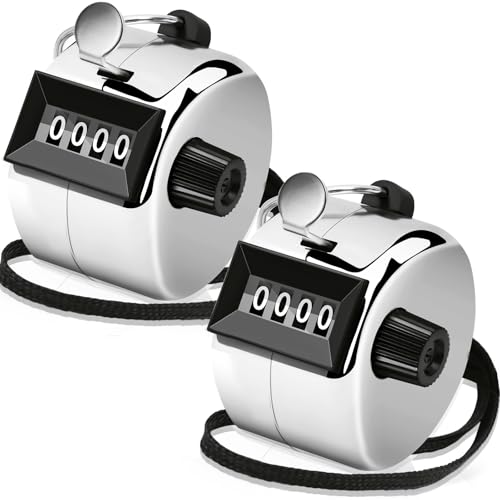 Decymis 2 Pack Clicker Counter, Metal Hand Tally Counter Clicker, Silver | 4 Digit Mechanical Palm Click Counter for Counting Numbers, Coaching, Sports Events