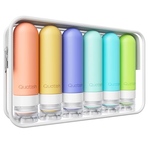 Quatish Travel Bottles for Toiletries 6 Pack, Original Patented Leakproof 3 oz Tsa Approved Travel Size Containers, BPA Free Silicone Shampoo and Conditioner Bottles, Camping Essentials - color: Multicolor