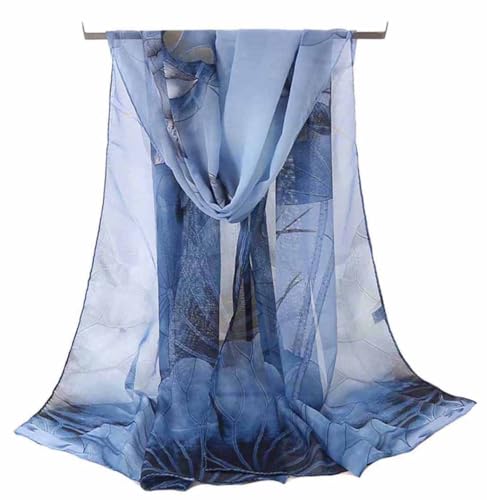 Xyueanlo Women's Chiffon Scarf Lightweight Scarves Fashion Elegant Floral Print Scarfs Shawls - color: Lotus Blue