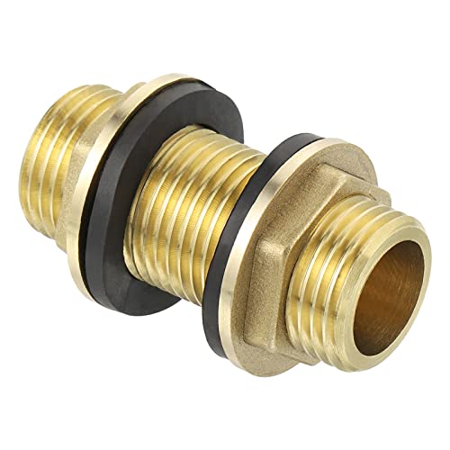 M METERXITY Bulkhead Fitting - Water Tank Connector, Brass Threaded Fitting Adapter with 2 Rubber Gasket, Apply to Outdoor/Garden/Pools(G1/2 Male) - size: G1/2