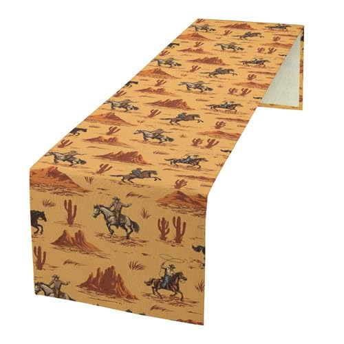Retro Western Cowboy Table Runner, Rustic Wild West Rodeo Horses Cactus Desert Print Table Decoration for Kitchen Dining Home Party Birthday Decor, 13x36 Inch - color: Cowboy -2, size: W13"x L36"