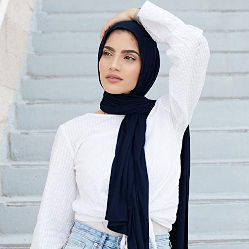 Soft Stretch Head Wrap Scarfs Long Turban Head Wrap Tie for Women - color: Navy Blue