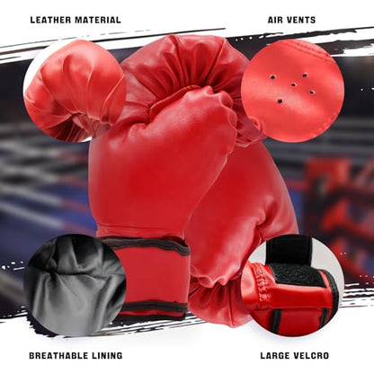14 Pcs Boxing Set Boxing Equipment Set for Beginners Including 2 Pair of 6 oz Boxing Gloves Headgear Helmet Hand Wraps Mouth Guards Gifts Training Equipment - color: Red & Blue