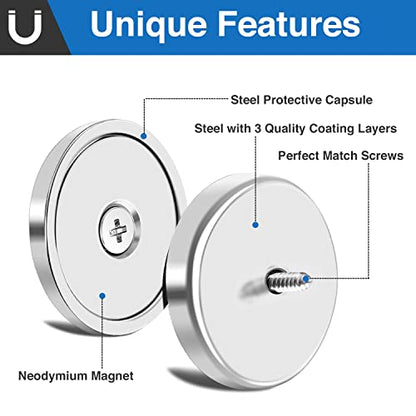 E BAVITE Strong Neodymium Magnets with Screws Silver, 8 Pack | 110 Lbs Rare Earth Magnets with Heavy Duty, Cup Magnet with Countersunk Hole and Stainless Screws for Kitchen, Craft, Office - color: Silver, size: 32mm-8P