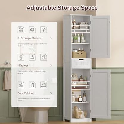 67" H Tall Bathroom Cabinet with 2 Doors & 1 Drawer, Narrow Bathroom Storage Cabinet with Adjustable Shelves, for Living Room, Entryway, Kitchen, White - color: White