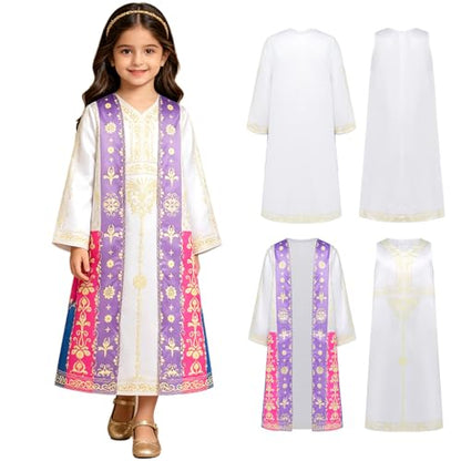 Girls Two Piece Outfit Embroidered Muslim Dress Robe Dresses Dubai Outfits Maxi Islamic Set for Party - size: 3-4T