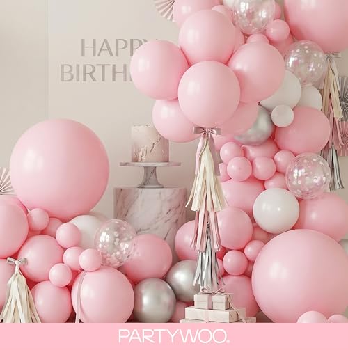 PartyWoo 베이비 핑크 풍선 128피스 다양한 사이즈 45.7cm(18인치), 30.5cm(12인치), 25.4cm(10인치), 12.7cm(5인치) 파스텔 페일 라이트 핑크 풍선 아치 키트 화환 베이비 샤워 성별 공개 생일 공주 파티 장식 핑크-Q05 - color: 핑크-q05