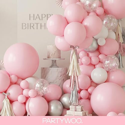 PartyWoo 베이비 핑크 풍선 128피스 다양한 사이즈 45.7cm(18인치), 30.5cm(12인치), 25.4cm(10인치), 12.7cm(5인치) 파스텔 페일 라이트 핑크 풍선 아치 키트 화환 베이비 샤워 성별 공개 생일 공주 파티 장식 핑크-Q05 - color: 핑크-q05