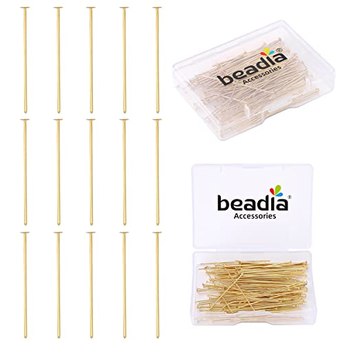BEADIA 14K Gold Plated Flat Head Pins Non Tarnish 40mm 150pcs for Jewelry Making Findings - color: Flat Head Pins 14k Gold, size: 40x0.7mm