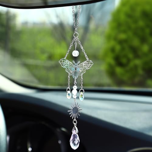 Car Rear View Mirror Accessories Car Hanging Ornament,Butterfly Rearview Decor Charm Clear Quartz Beaded Crystal Unique Cute Swinging Interior Handmade Decor for Women Men - color: Butterfly01
