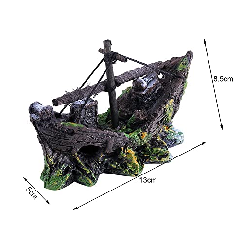 Artificial Resin Pirate Ship Boat Aquarium Landscaping Glass Fish Tank Ornaments Resin Boat Small Net Boat Decor for Fish Tank Accessories
